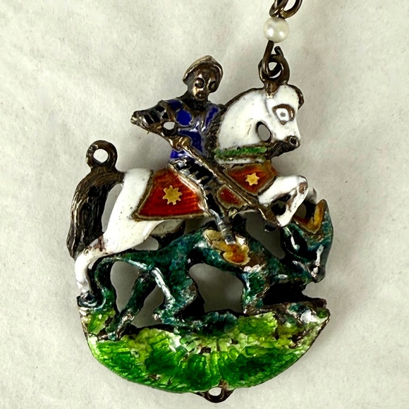 Antique Austro-Hungarian Pendent Silver w Colorful Enamel St George and Dragon - Picture 5 of 6